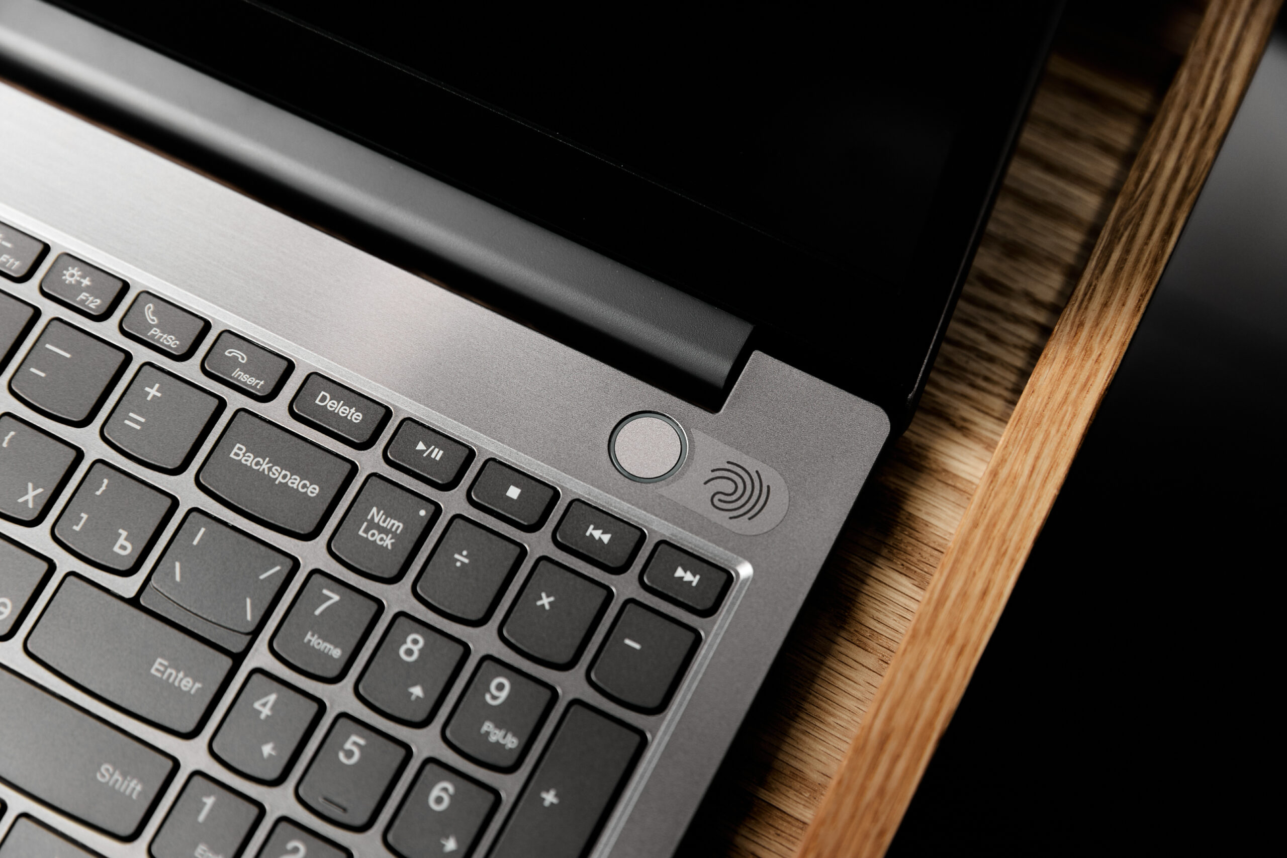 laptop keyboard with fingerprint, grey