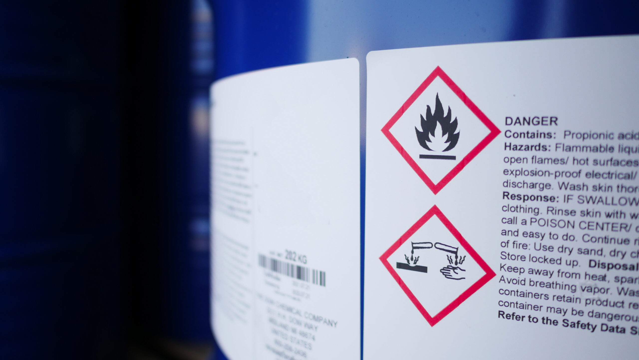 Flammable, acid, volatile, warning labels, mounted on hazardous divi service section image 4
