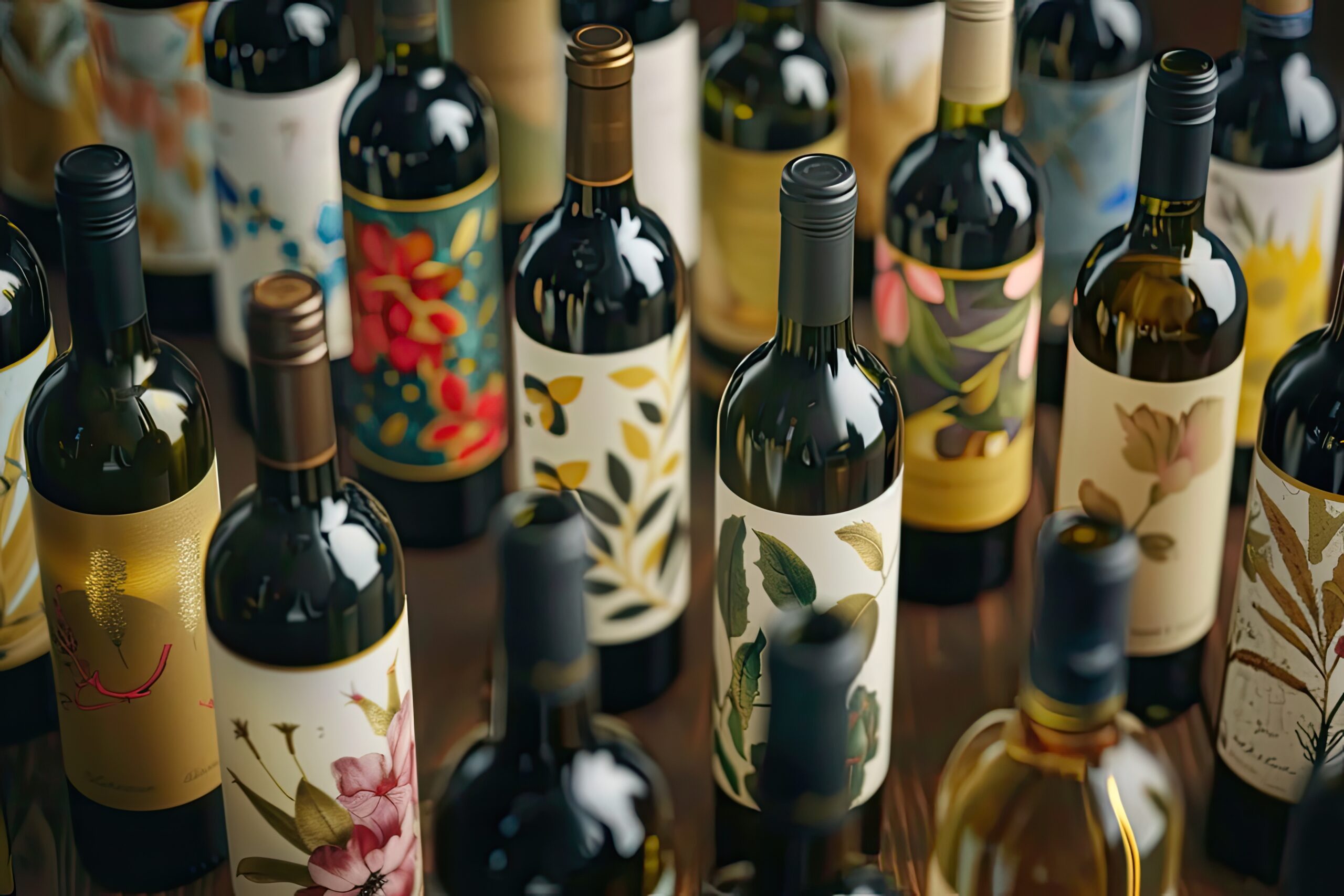 Variety of wine bottles with artistic labels divi service section image 3